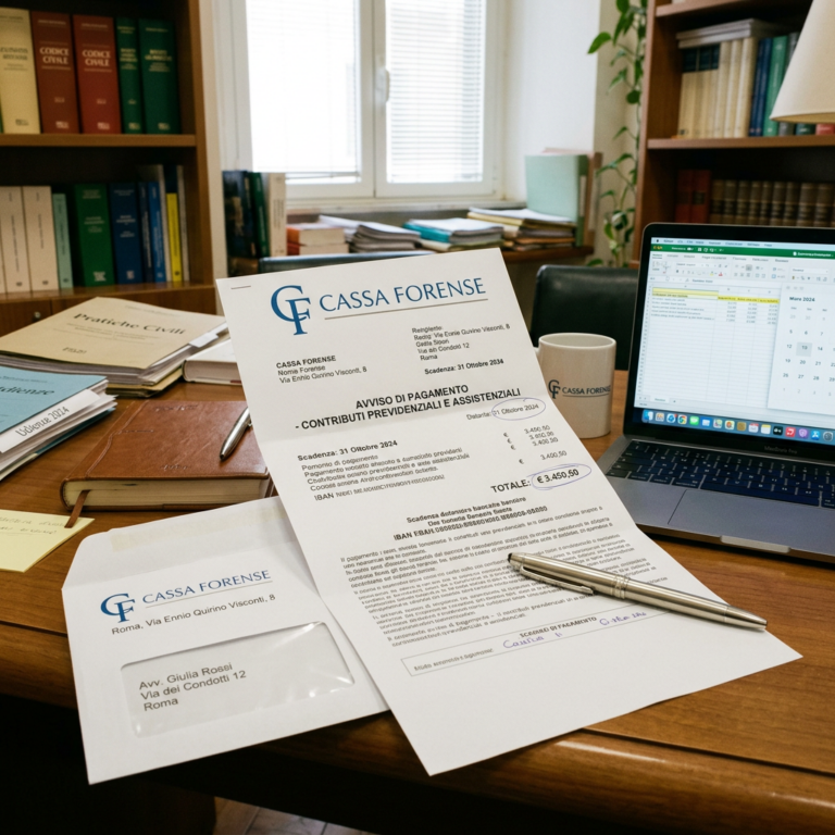 Cassa Forense payment notice for welfare contributions totaling €3,450.50